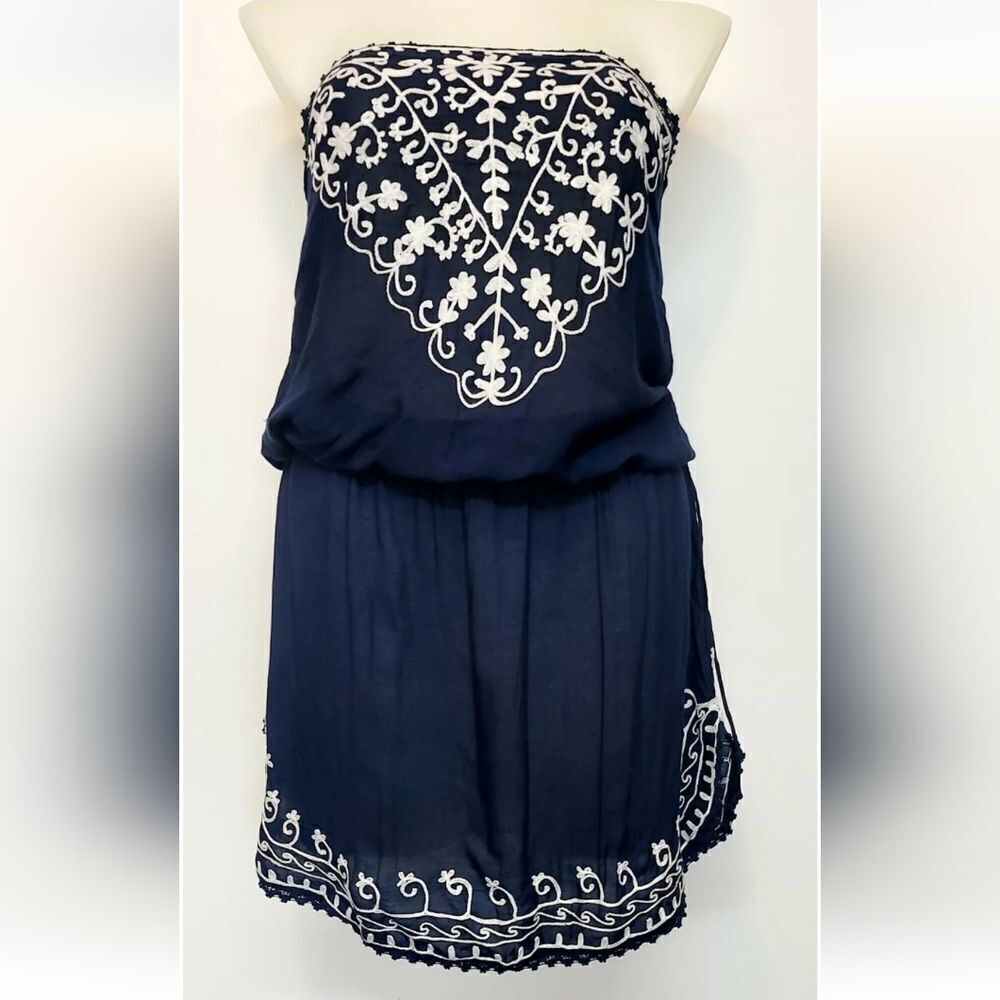 Cynthia Rowley Women's Blue Embroidered Cinch Waist Dress Romper Size Small